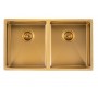 Brushed Gold Stainless Steel Handmade Double Bowls Top/Undermount Kitchen/Laundry Sink 770x450x215mm